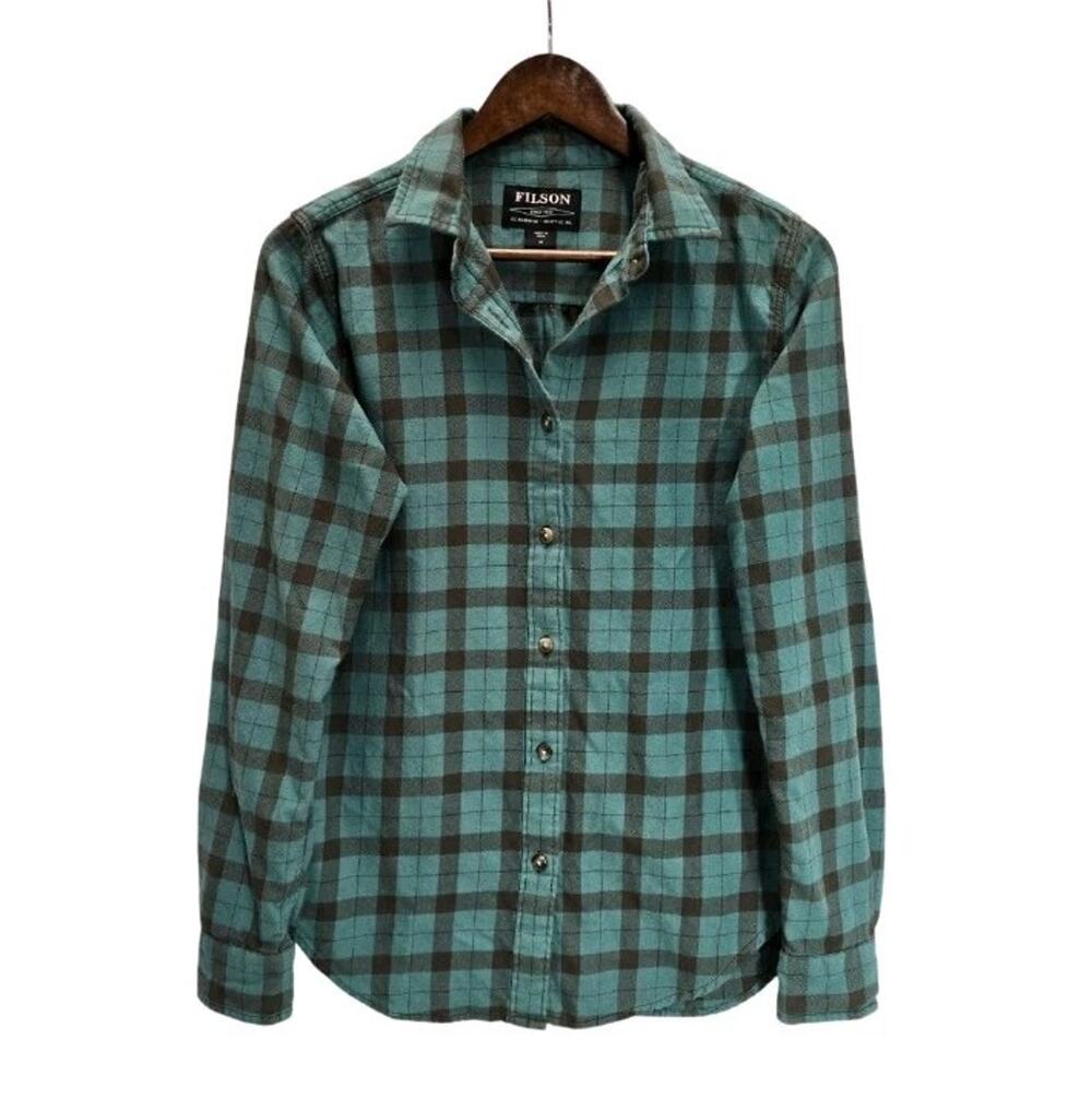 Filson Women's Lightweight Alaskan Guide Shirt M Emerald Green Plaid Flannel